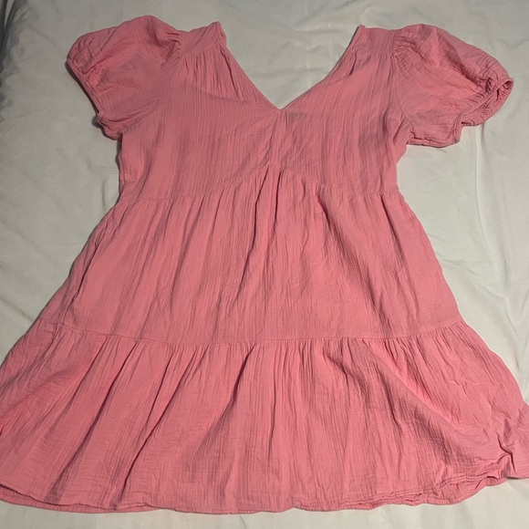 Gap Crinkle Puff sleeve Barbie Pink tiered mini dress babydoll May Pink XL - Picture 2 of 4